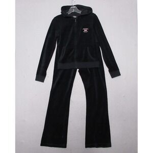 Vintage Polo Jeans Co Ralph Lauren Velour Track Suit Black Y2K 90s‎ Flag Logo